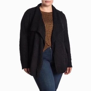 ✨NWT✨ Bobeau Popcorn Knit Drapey Boucle Cardigan Sweater - Black - Size 1X